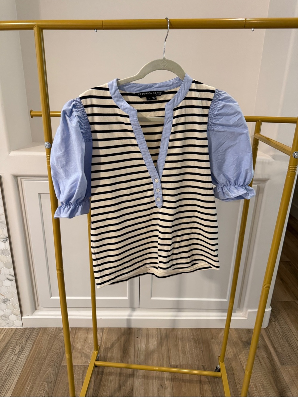 Veronica Beard Jeans ReaganStriped Puff Sleeve Women's Top | Small - Picture 4 of 10